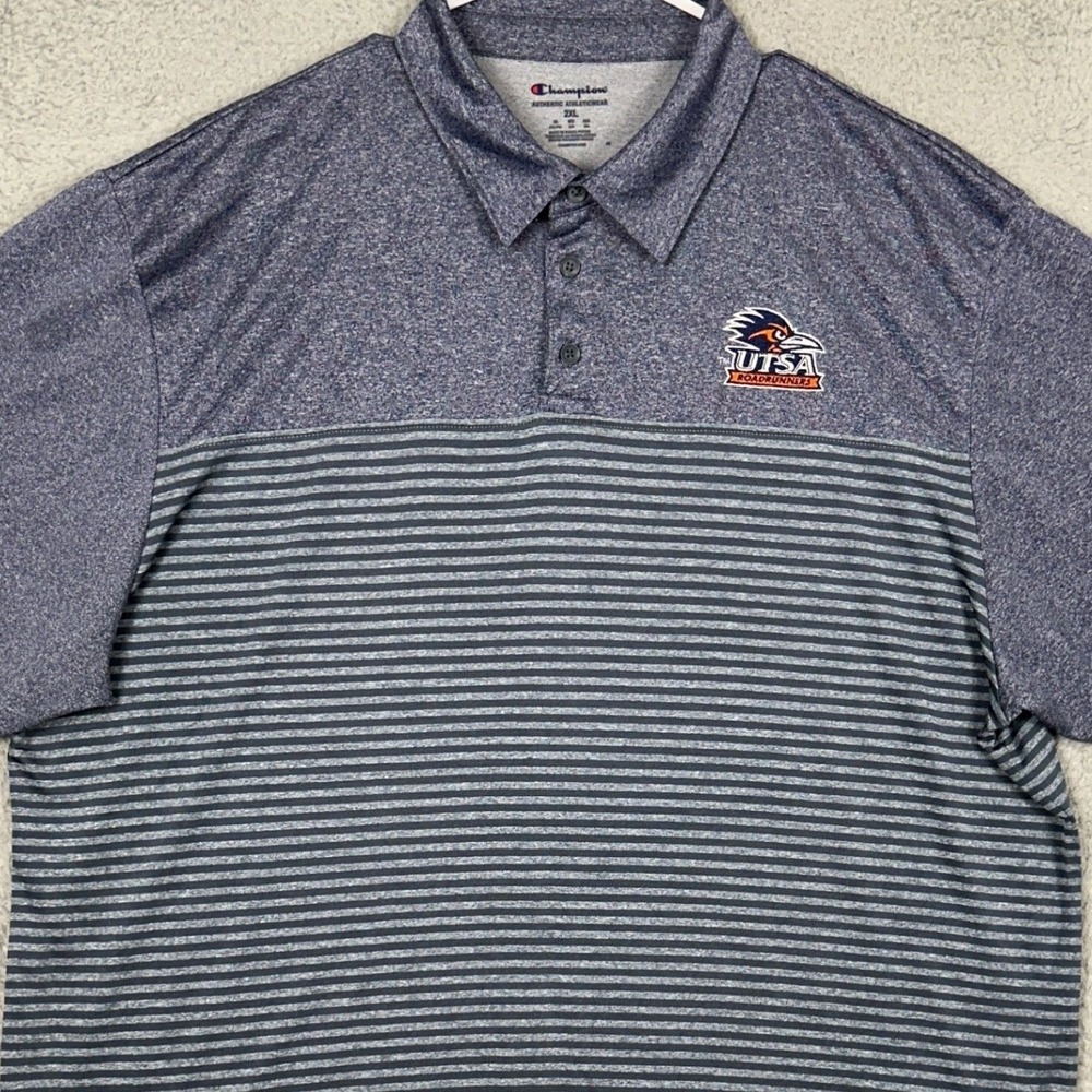 UTSA Roadrunners Champion Polo Shirt Mens 2XL Navy Stripe NCAA Performance Rugby